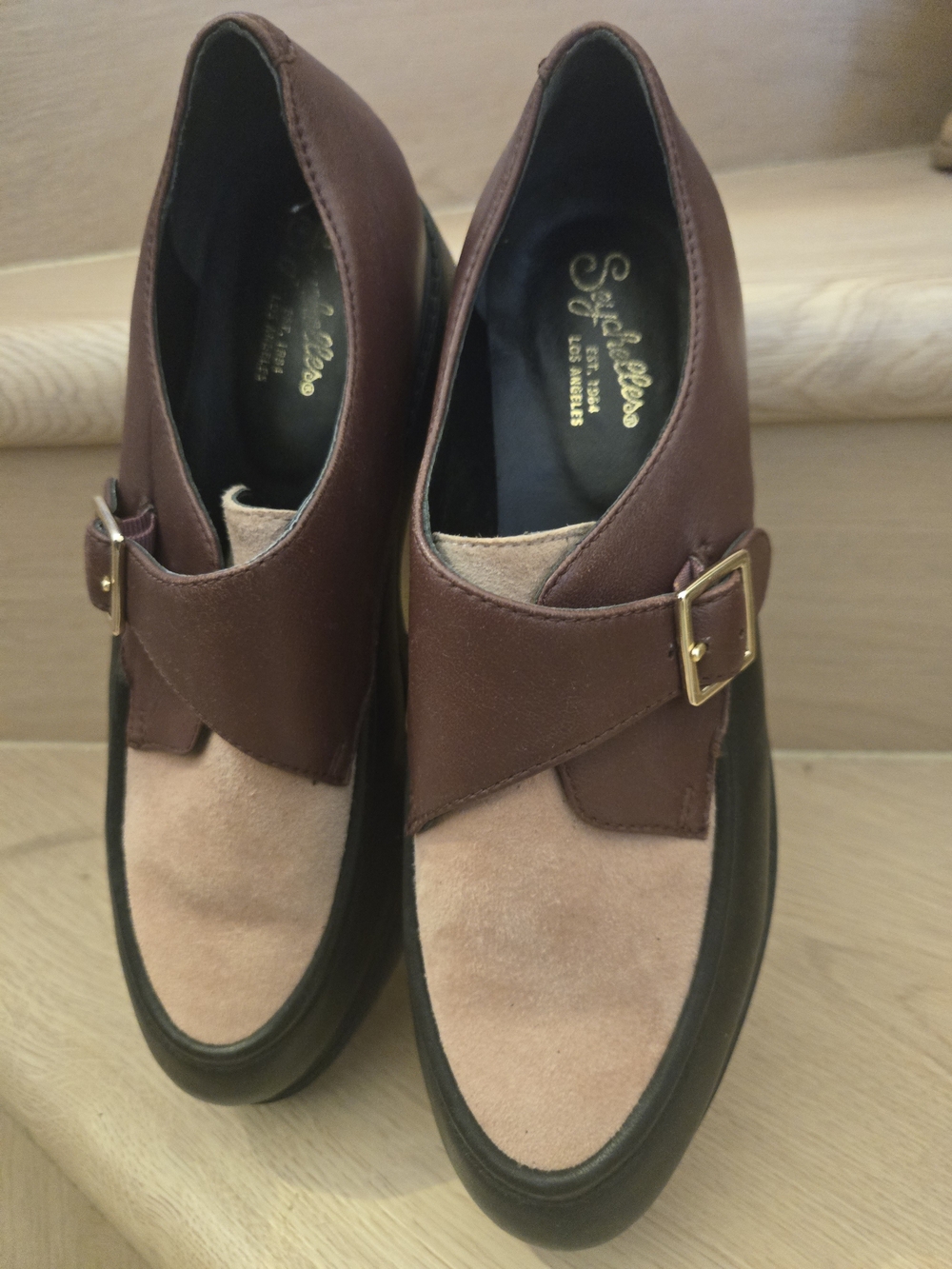 Seychelles Catch Me Monk Strap Loafers Burgundy Blush Black Size 8
